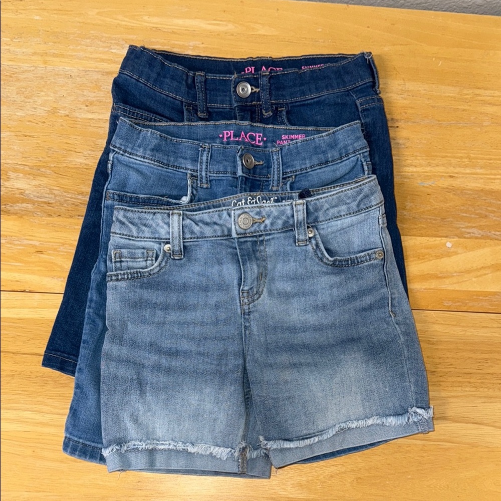 3 Pair Blue Denim Shorts/ 2 Children's Place & 1 Cat & Jack Sizes 6/7